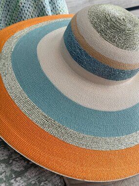 AMAZING VINTAGE FIND! Frank Olive Floppy Sun Hat in Orange & Teal w/ Tags!